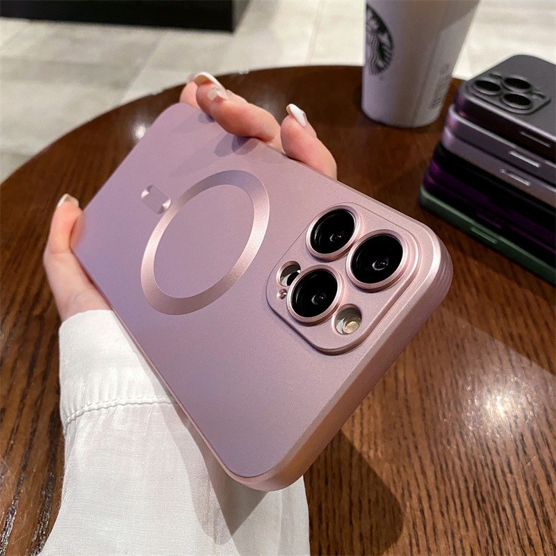 พื้นผิวสีเมทัลลิคแม่เหล็กเคสโทรศัพท์เข้ากันได้สําหรับiphone15promax 15pro 15 14promax 13promax 14pro 13pro 12promax 11 plus 11Promaxปลอกกันกระแทก