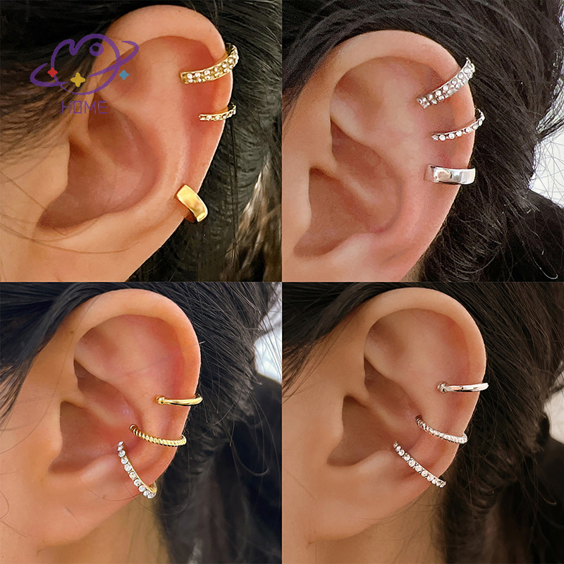 [mayhome] 3 ชิ้นแฟชั่นเพทายที่ละเอียดอ่อนน่ารักคลิปหูคริสตัลหูข้อมือไม่มีต่างหูกระดูกอ่อนปลอมหูคลิปสําหรับผู้หญิงเครื่องประดับ {TH}