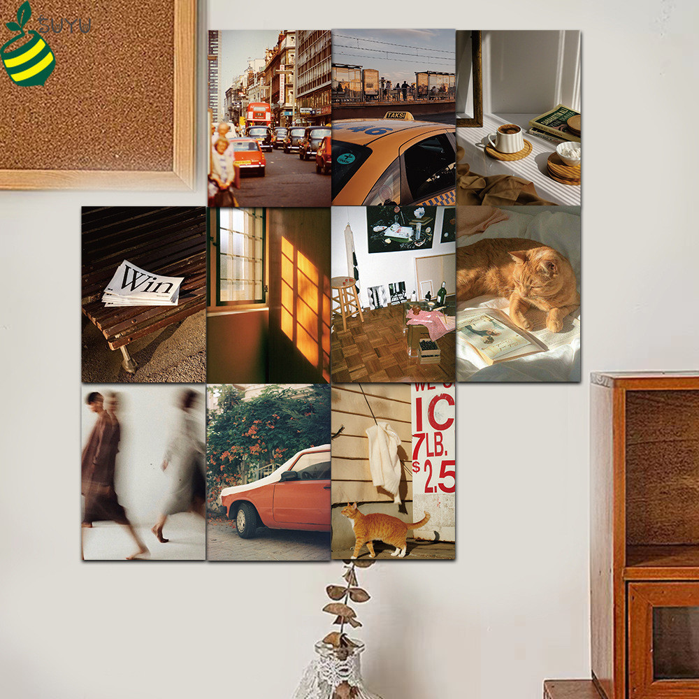 10 ชิ้น Retro สไตล์ศิลปะสติ๊กเกอร์ติดผนัง Vintage สําหรับ DIY เด็กเตียงห้องนั่งเล่น Art Bar ตู้เย็น Decals ของเล่นตกแต่ง
