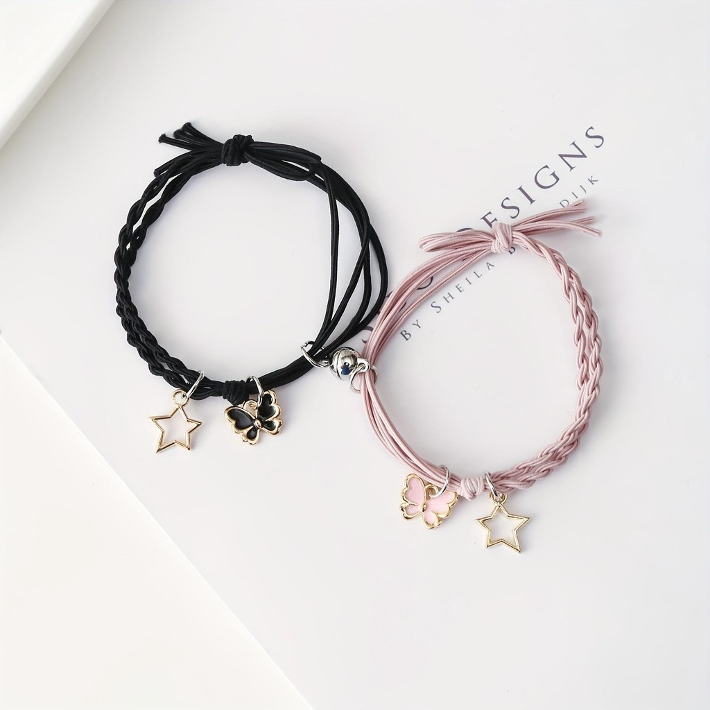 2ชิ้น/เซ็ตน่ารักทอเชือกยืดหยุ่นสร้อยข้อมือคู่,รัก/ปลาดาว/ผีเสื้อทุกวันจับคู่สําหรับผู้ชายและผู้หญิง