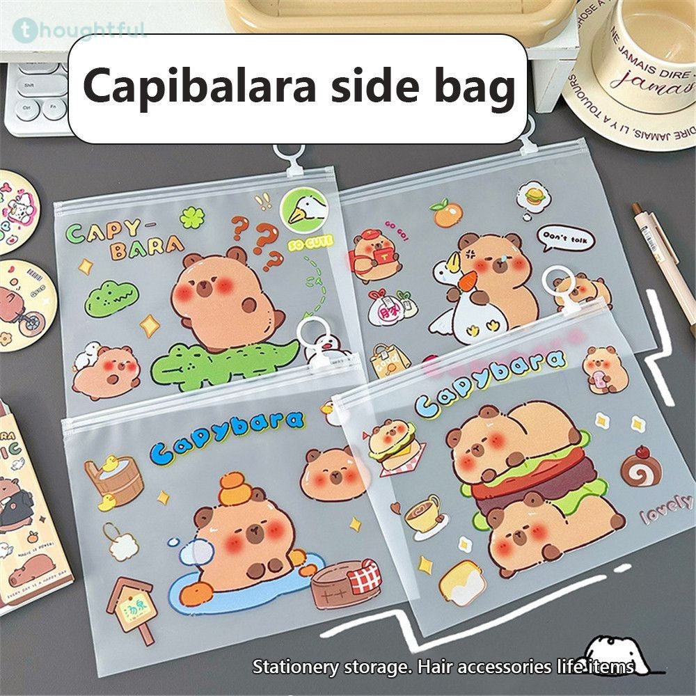 กระเป๋าเก็บแฟ้ม Capybara กระเป๋าเก็บเครื่องเขียนนักเรียน กระเป๋าคาปิบาราน่ารักแหวนขอบ กันน้ำ กระเป๋าใส่ข้อมูลแบบใส TH