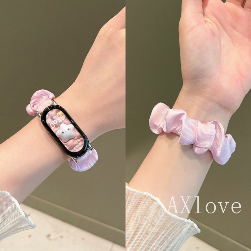 INS ผู้หญิงนาฬิกาสําหรับ Xiaomi Mi Band 10 9 8 NFC สายรัดข้อมือริบบิ้นผ้ายืดหยุ่น Miband9 Miband8 สร้อยข้อมือสายรัดข้อมือ