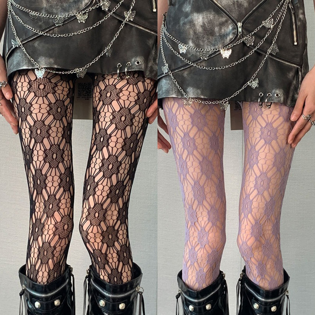 ลูกไม้ดอกไม้ Pantyhose กับ Jacquard Hollow Ins สไตล์ Lolita ถุงน่องผ้าไหมหวาน JK หวานและเย็นบุคลิกภาพถุงเท้าตาข่าย