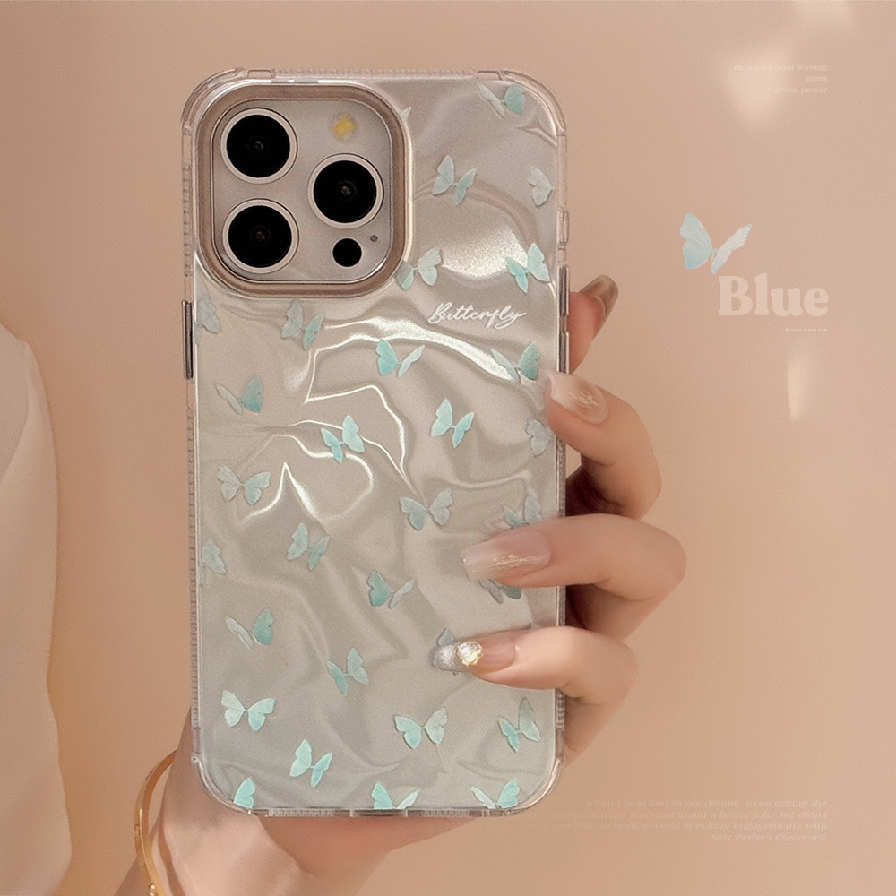 เงินสดใสระลอกน้ําสีฟ้าโบว์วางหลักฐานเคสโทรศัพท์tpuสําหรับapple iphone12 13 14 15 pro max plus