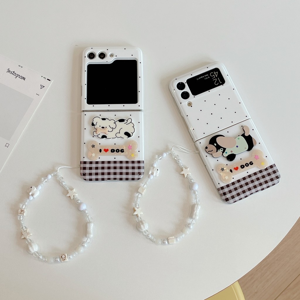 Flip6 Samsung Galaxy Z Flip5 กรณี Samsung Galaxy Z Flip 4 5G น่ารักการ์ตูน Wave Point กระดูกสุนัขพร้