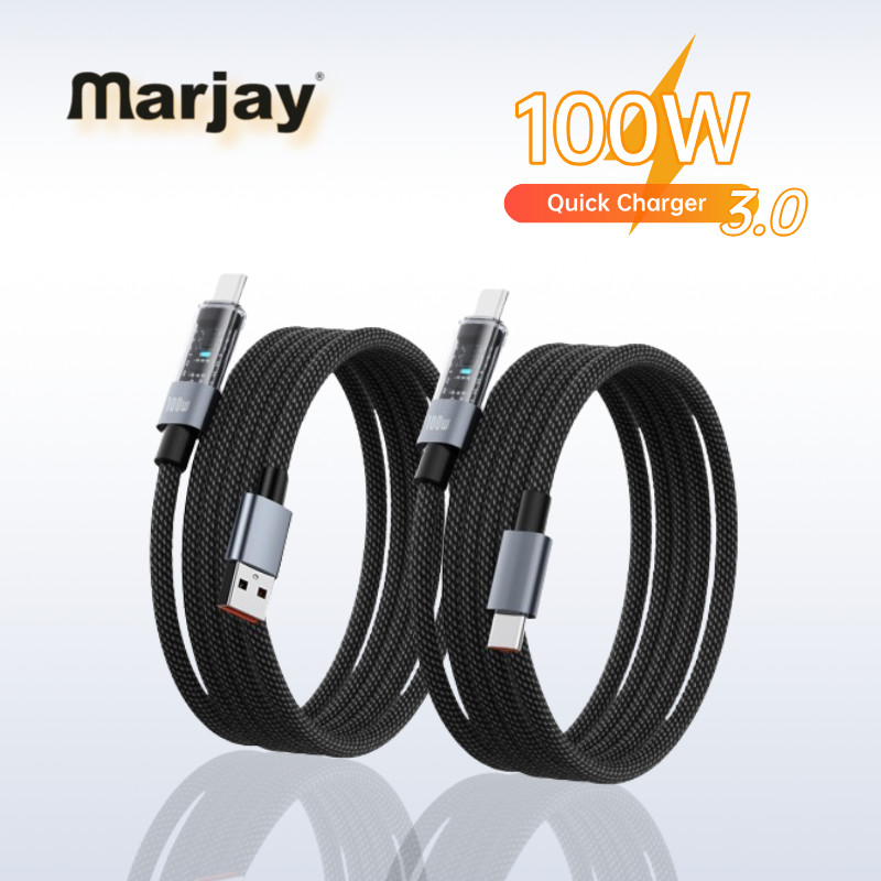Marjay 100W PD3.0 สายชาร์จตายายพร้อมกระเป๋า Type-C ถึง Type-C / USB-A ถึง Type-C Low-Temp Supercharg