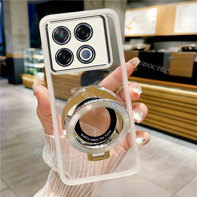 เคส Infinix GT 20 Pro 2024 ดีไซน์ใหม่ที่วางขาตั้งแม่เหล็กปลอกใส Infinix GT20 Pro GT20Pro GT 20Pro เคสโทรศัพท์แบบนุ่มใสบางพิเศษพร้อมการป้องกันเลนส์กล้อง