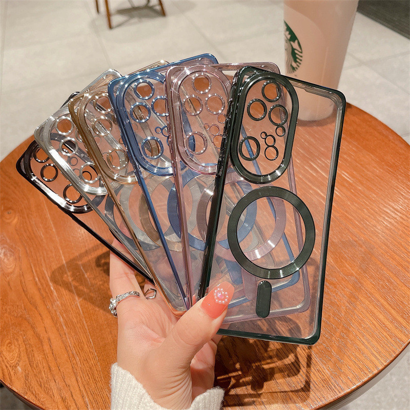 สําหรับ Huawei P30 Pro P40 Pro P50 Pro P60 P60Pro Pura 70 70Pro หรูหราชุบไร้สายชาร์จแม่เหล็กใสกันกระ