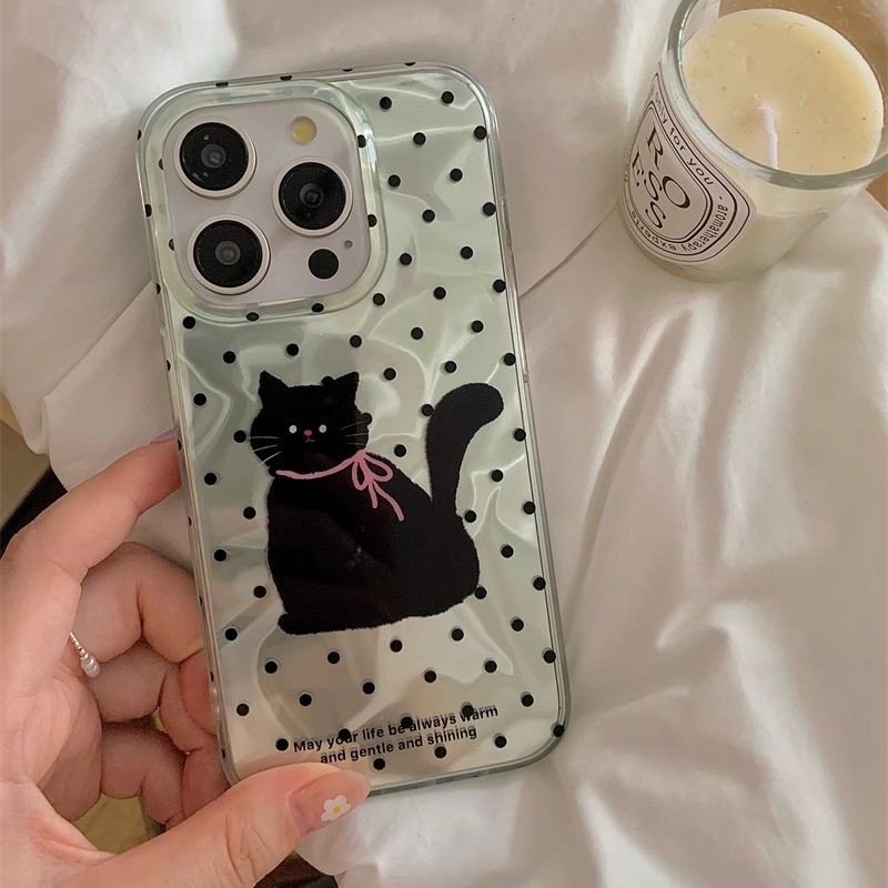 Huiwanju เคสโทรศัพท์มือถือแมวระลอกน้ําสีเขียวเหมาะสําหรับ iPhone13 Apple 15promax ใหม่ iP14PRO เคสป้