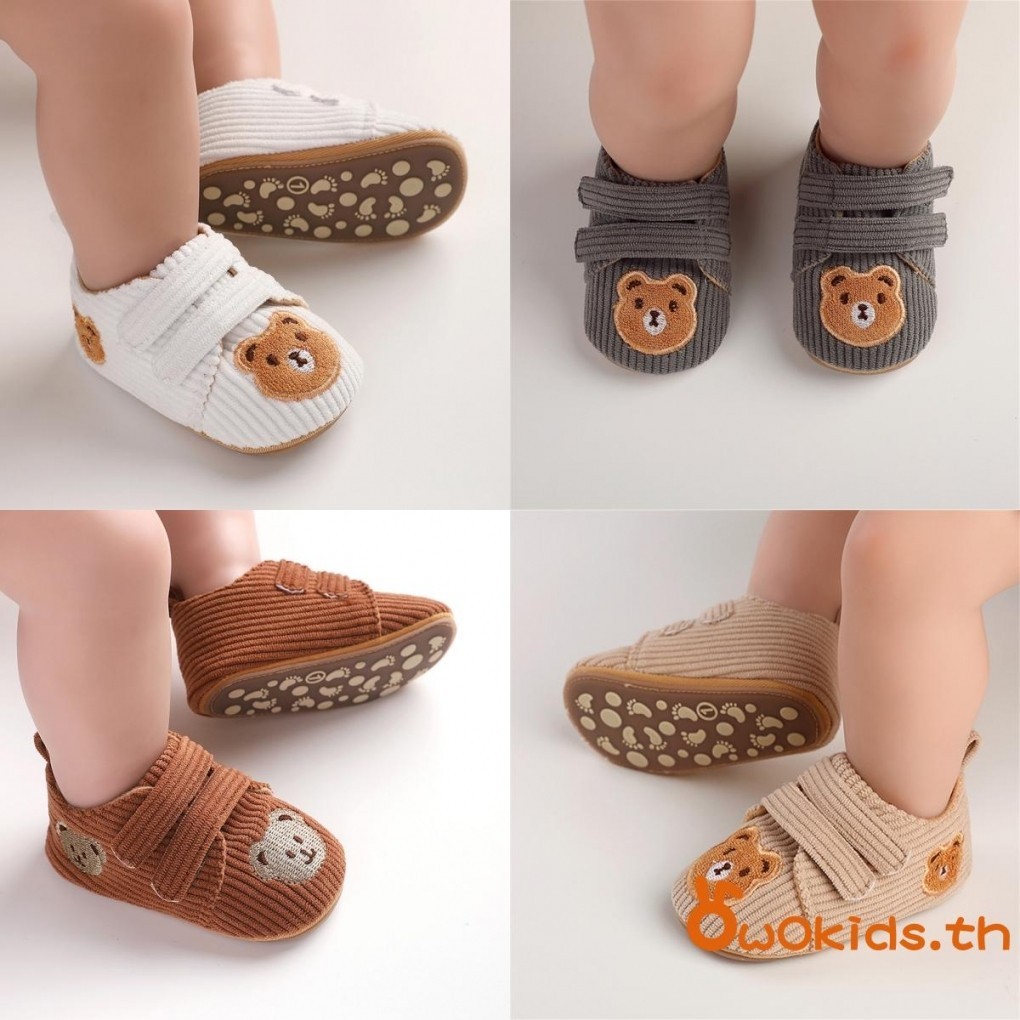 เด็กทารกรองเท้าผ้าใบลําลองฤดูใบไม้ผลิฤดูใบไม้ร่วง Anti-Slip PVC Sole Bear เย็บปักถักร้อยเด็กทารกรองเท้าเด็กวัยหัดเดิน