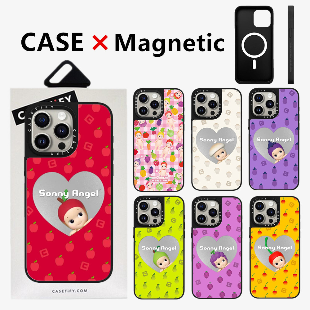 Casetifg Sonny Angel กระจกชาร์จแม่เหล็กเคสโทรศัพท์พร้อมกล่องสําหรับ iPhone 16 12 13 14 15 Pro Max 16 Plus คุณภาพสูงกันกระแทกปลอกนุ่มด้านข้างตัวอักษรปกป้องปกแข็ง