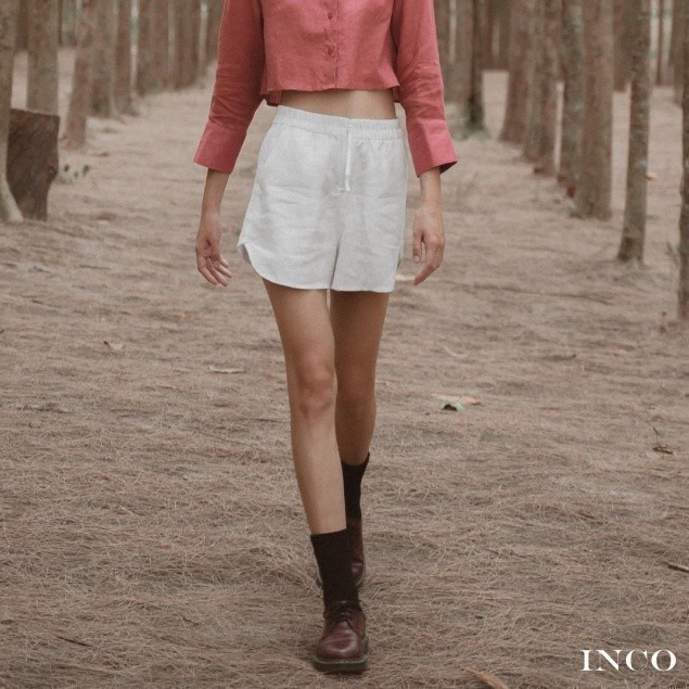 INCO WOMEN Short Pants Linen กางเกงขาสั้น เอวยางยืด แต่งซิป ผ้าลินิน