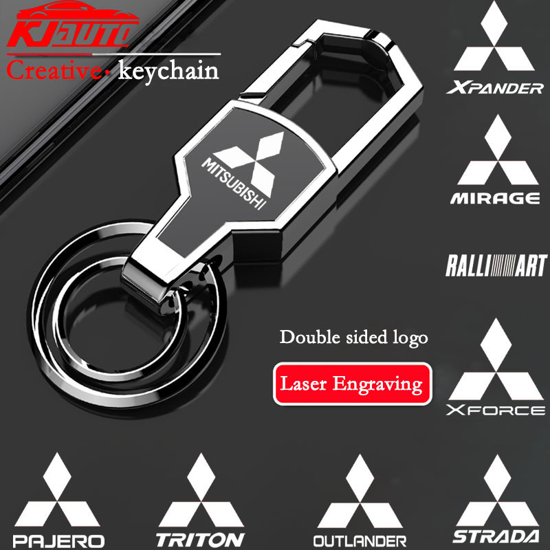 Mitsubishi Creative พวงกุญแจโลหะแหวนคู่สแตนเลส Anti Loss พวงกุญแจสําหรับ Ralliart Mirage G4 Triton Xpander Lancer ASX Outlander Attrage Pajero Eclipse อุปกรณ์เสริม