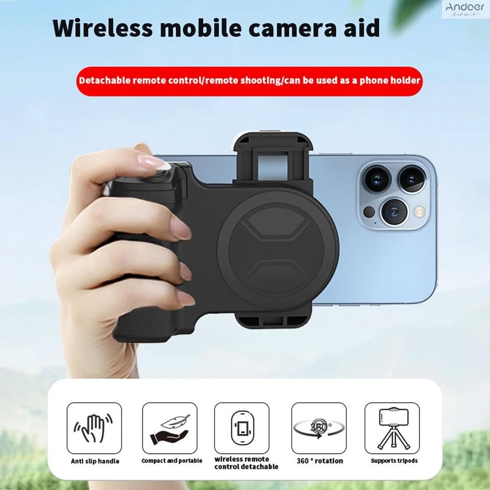 ด้ามจับไร้สายสําหรับโทรศัพท์ Vlog Selfie Grip ที่วางโทรศัพท์ Stabilizer 360° หมุนได้พร้อม1/4นิ้วสกรูหลุมที่ถอดออกได้รีโมทชัตเตอร์เปลี่ยนสําหรับ ไอโฟน 15/14/13/12 & และ