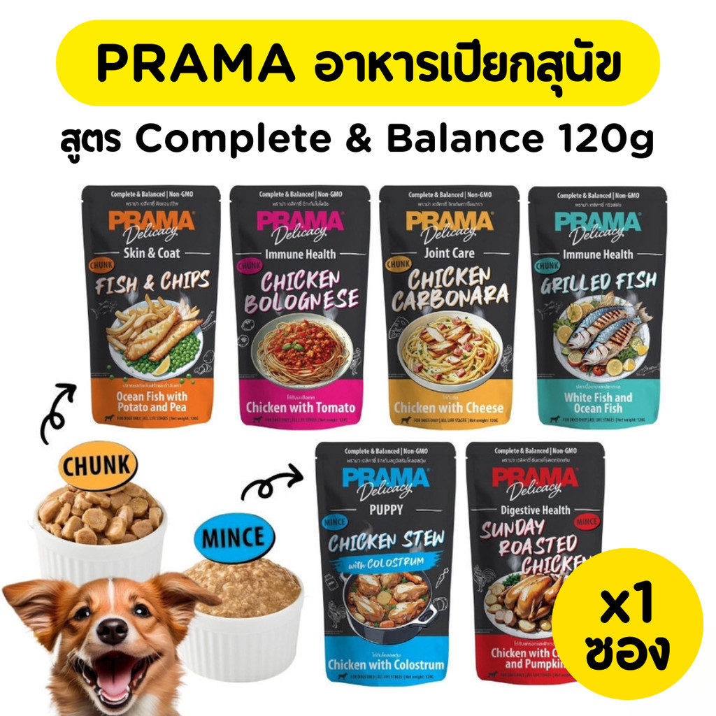 [1ซอง][6สูตร] Prama อาหารเปียกสุนัข สูตร Complete and Balanced ขนาด 120 กรัม