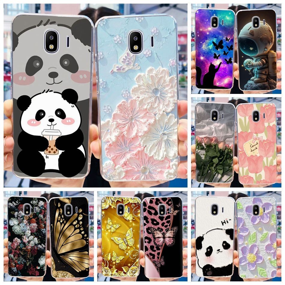 สําหรับ Samsung Galaxy J4 น่ารัก Panda ดอกไม้ทาสีปลอก Samsung J4 2018 SM-J400F J400G J400M ซิลิโคนนุ่ม TPU เคสโทรศัพท์