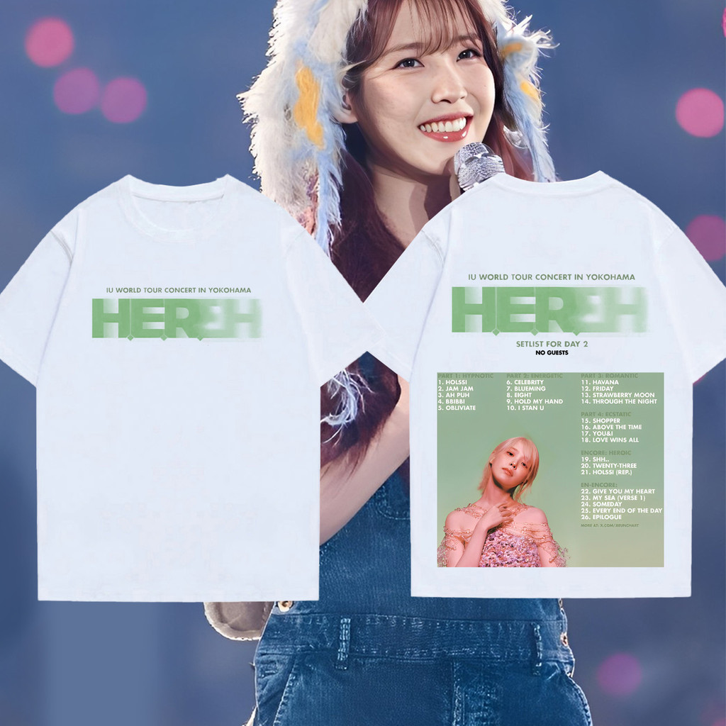 Iu เสื้อยืด IU 2024 IU HEREH WORLD TOUR CONCERT เสื้อยืดผ้าฝ้าย tshirt S-5XL Oversize Cotton tee S-5
