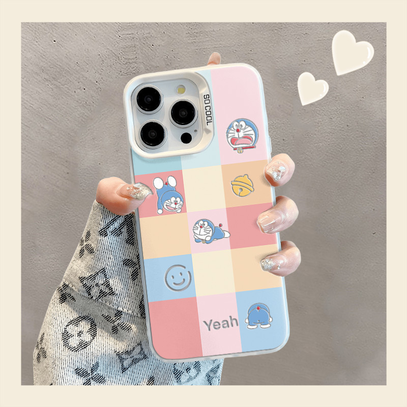สีสัน DORAEMON สำหรับ iPhone 15 14 13 12 11 Pro Plus MAX x XR XS MAX border พิมพ์ All-Inclusive fullcover กันกระแทก