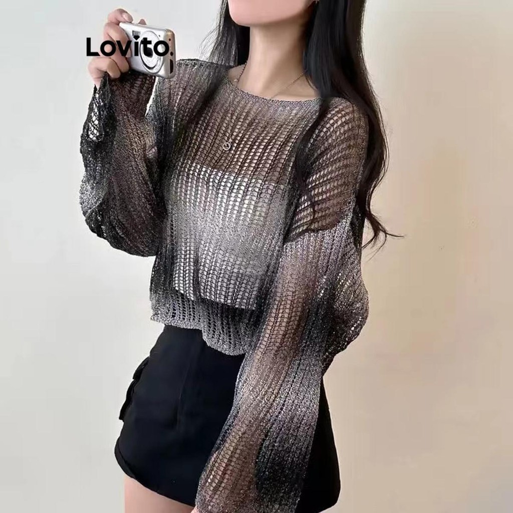 Lovito เสื้อสเวตเตอร์ลายทางลำลองสำหรับผู้หญิง LNA73474