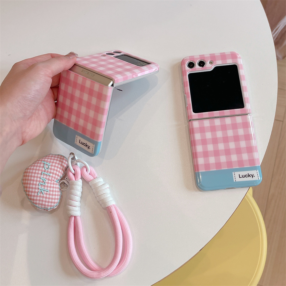 SAMSUNG Insตาข่ายสีชมพูรักสายคล้องมือเคสโทรศัพท์สําหรับsamsung Z Flip 5 5G ZFlip5 Z Flip6 Z Flip4 Z Flip3 Tpuนุ่มสําหรับGalaxy ZFlip6 ZFlip 4 ฝาครอบกันกระแทก