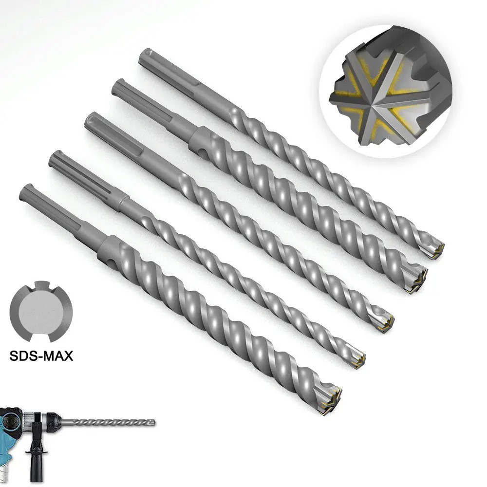280-370 มม.SDS-MAX สว่านโรตารี่สว่านหกใบมีดดีกว่าสําหรับเจาะเสริมผนังคอนกรีต Rock เส้นผ่านศูนย์กลาง 18-35 มม.