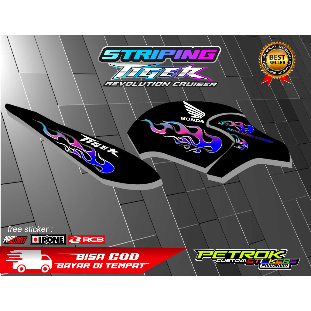 TIGER REVO VARIATION STRIPING WITH FIRE DESIGN / TIGER REVO MOTORCYCLE LIST STICKER