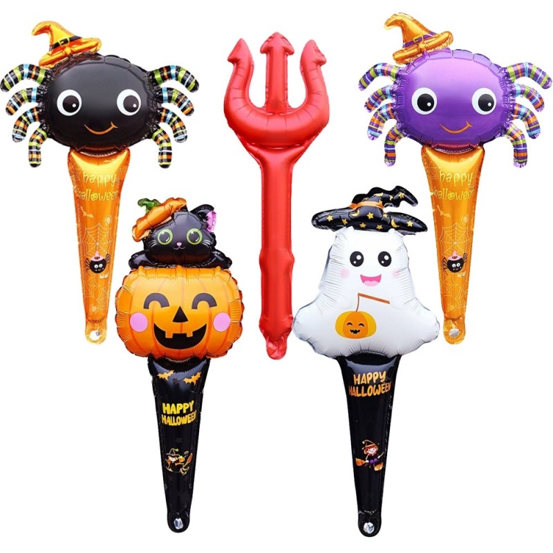 ลูกโป่งฮาโลวีน Sticks ฟักทองมือถือ Ghost Witch ลูกโป่งฟิล์มอลูมิเนียมอุปกรณ์ตกแต่งงานปาร์ตี้ฮาโลวีน