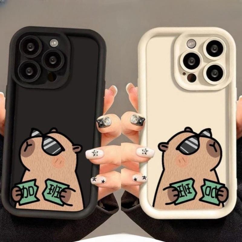 สําหรับ OPPO Reno 10 5G 12 Pro 11F 12F 8 11 10 Pro Plus 8T 5 Lite 7 4 5 6 A3 Pro 5Z 6Z A7Z 8Z F9 F11 เคสโทรศัพท์น่ารักทํางาน Capybara กันกระแทกกล้อง