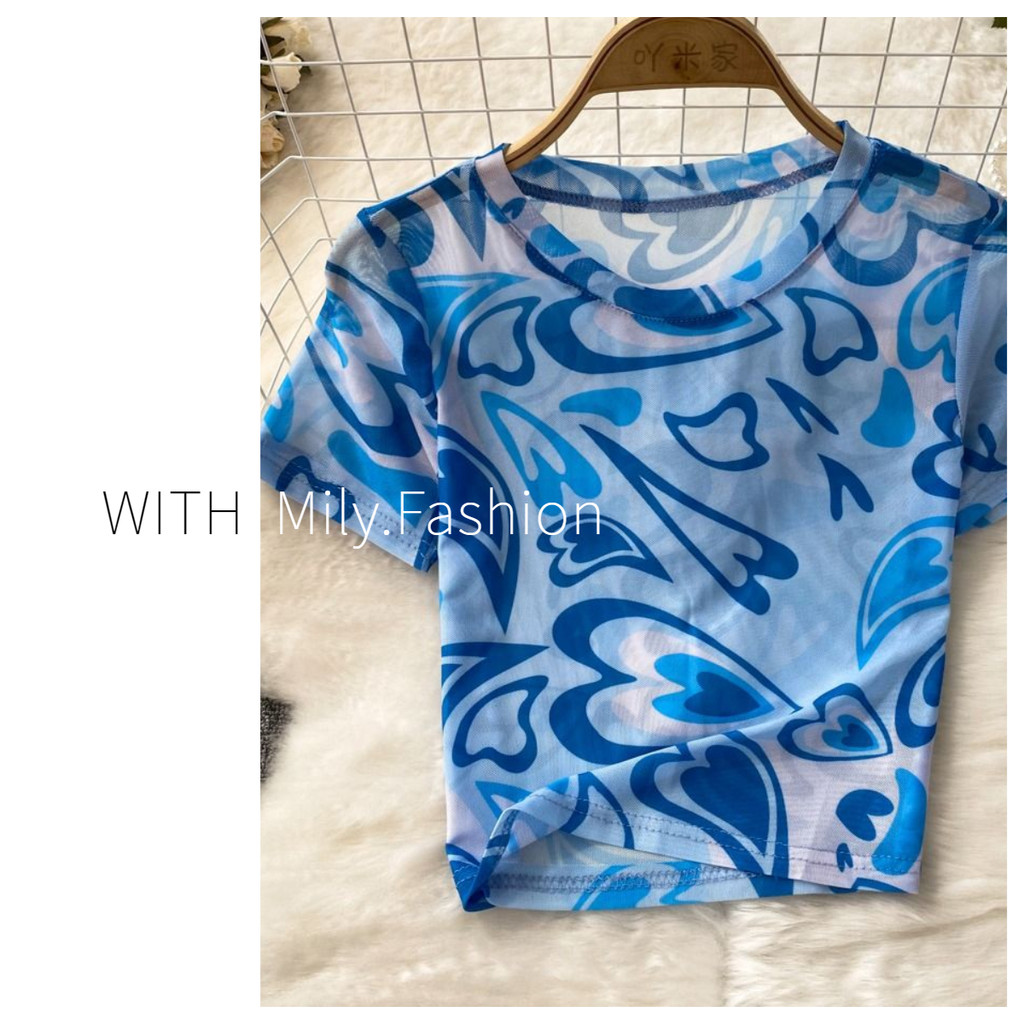 Milyfashion เสื้อยืดคอกลม แขนสั้น ลายพราง แบบสวมหัว เข้ารูป แฟชั่นฤดูร้อน 2023