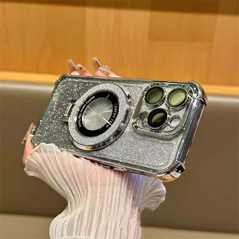 Electroplated สี่มุมถุงลมนิรภัยเงาวงเล็บแม่เหล็กสําหรับ iPhone 16 15 14 13 12 11 Pro Max ปลอกกันกระแทกโปร่งใสปกแข็ง