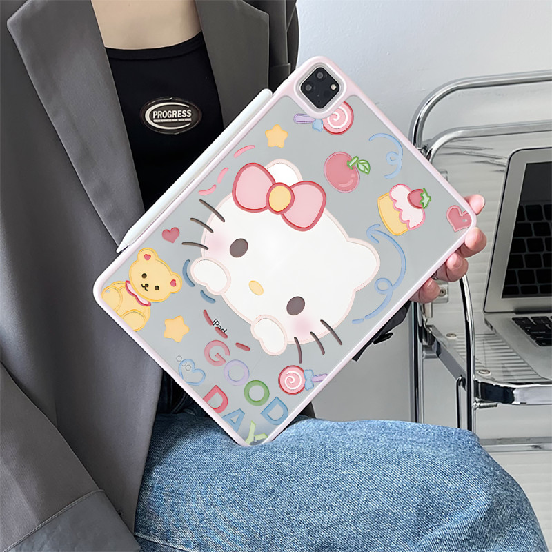 ปลอกพลาสติกแข็งลายลูกแมวสีชมพูเข้ากันได้กับipad 7 8 9 10 Air3 Air4 Air5 Air6 Air 11 M2 2024 10.9" Pro10.5 10.2" Pro11 2018 2020 2021 2022 M4 2024