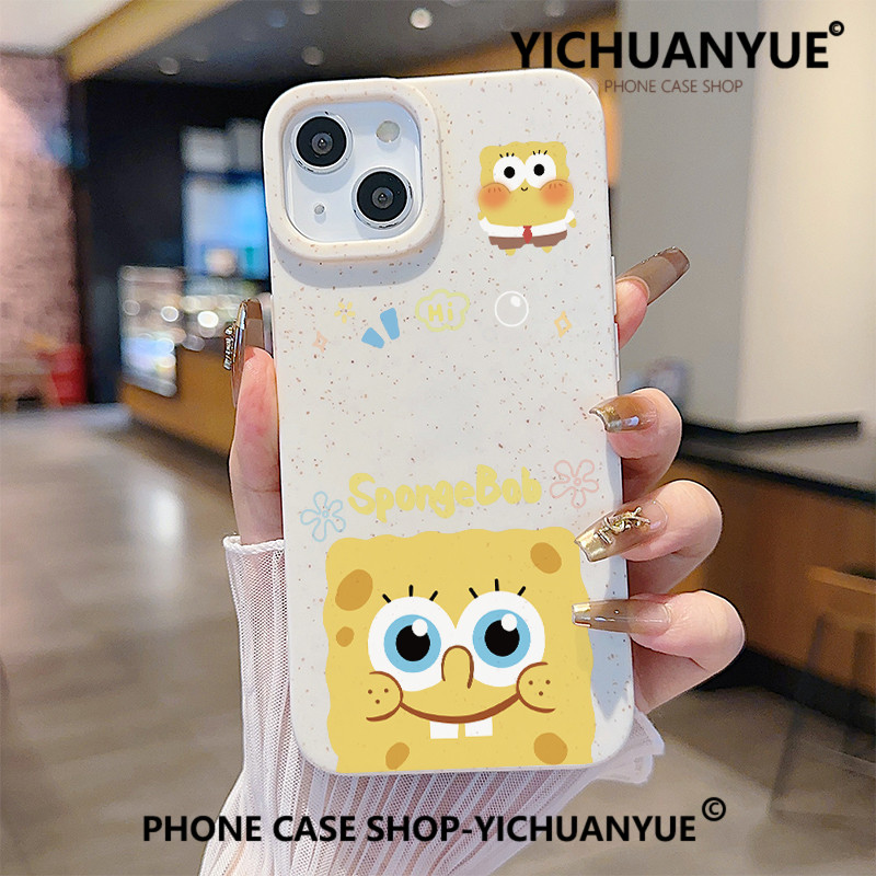 สำหรับ lPhone13 12 14 15 11Pro MAX 8 6 7Plus X XR ⭐สีเหลืองใบหน้าใหญ่การ์ตูนน่ารักหรูหราซิลิโคนนุ่มเ