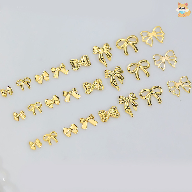 [VI] 50pcs โลหะ Bowknot เล็บตกแต่ง Silver Gold เล็บ Ch DIY เล็บออกแบบเครื่องประดับอุปกรณ์เสริมเครื่องมือ TH