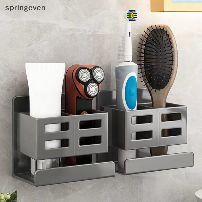 [springeven] ที่วางแปรงสีฟันติดผนังกล่องเก็บเครื่องสําอางสําหรับหวีมีดโกน Punch-free ห้องน้ําประหยัดพื้นที่อุปกรณ์เสริมสต็อกใหม่