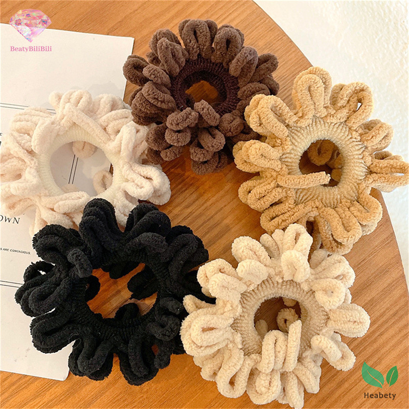 Heabty ผู้หญิง Elegant Solid พับ Plush Soft ยืดหยุ่นผม Bands หางม้า Scrunchie ยางรัดแฟชั่นอุปกรณ์เสริมผมใหม่