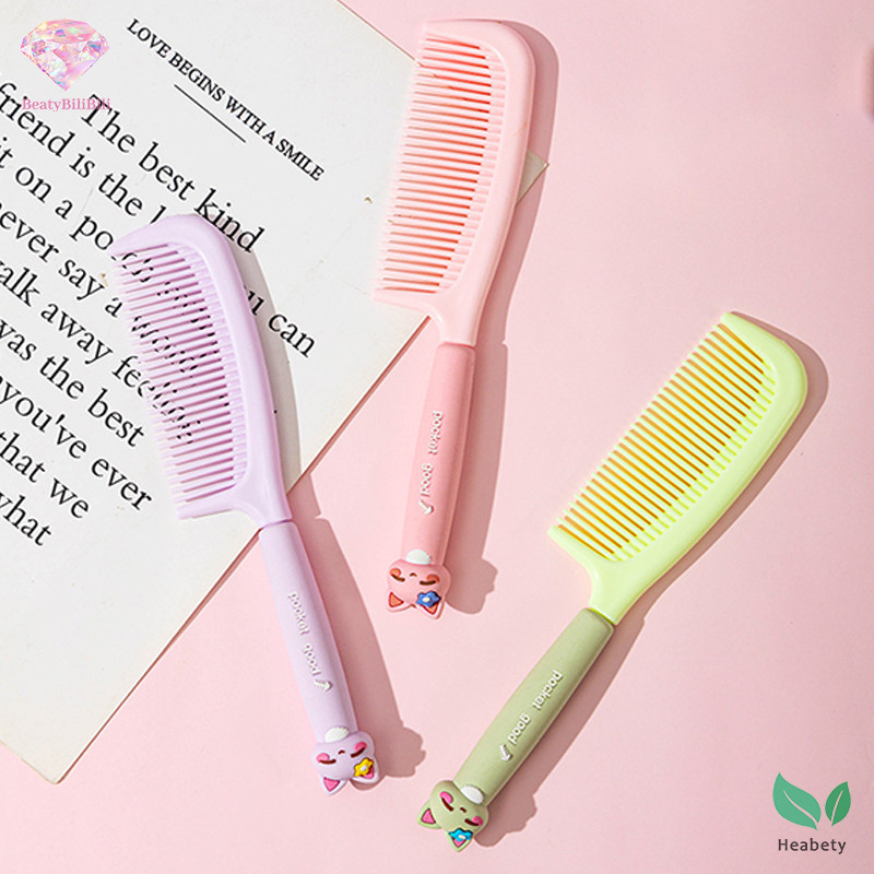 Heabey น่ารัก Hairbrush ฟันกว้างหวีพลาสติกแบนหวีผมนวดหนังศีรษะ Smoothing หวี Detanglere Hairdressing หวีเครื่องมือจัดแต่งทรงผมใหม่