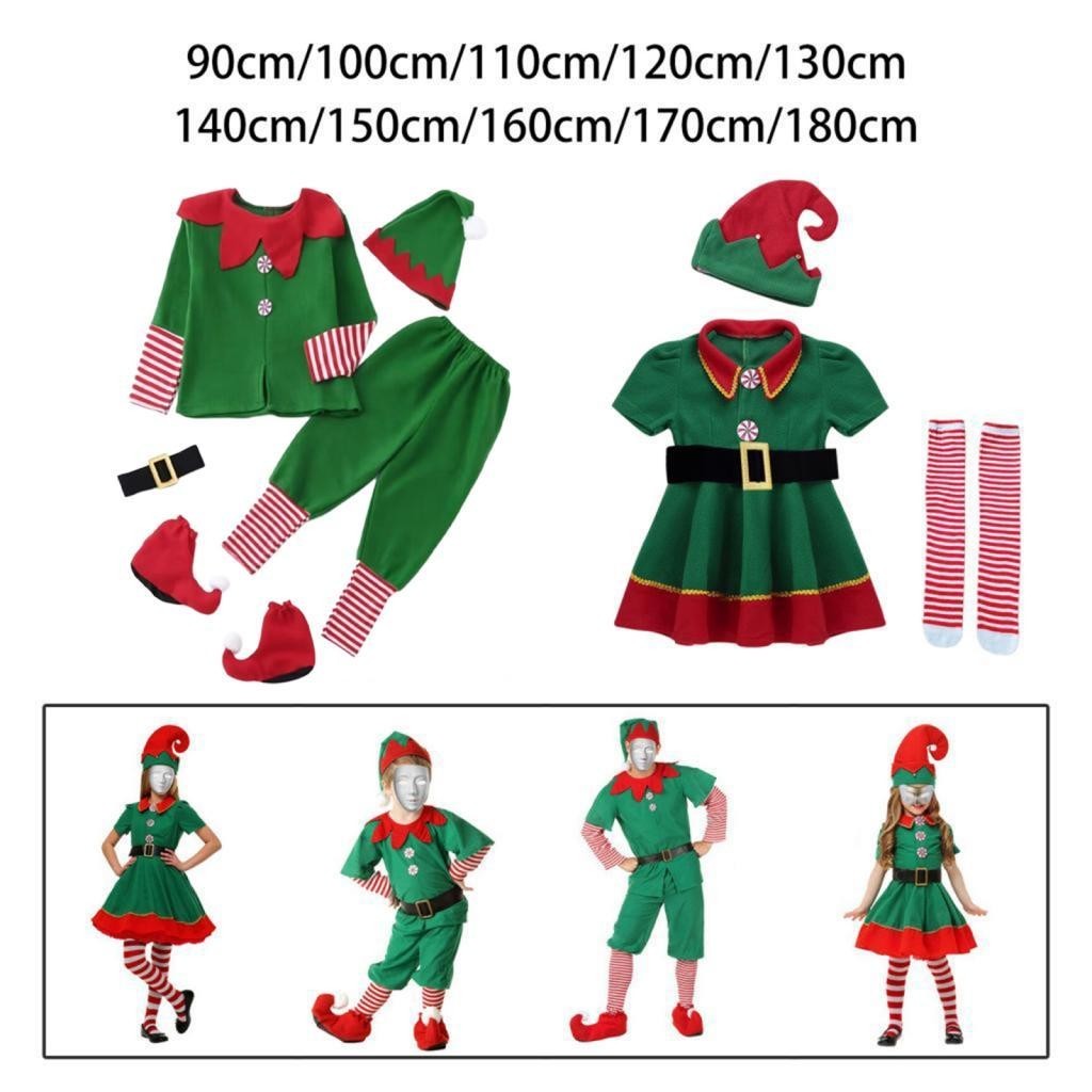 [Freneci4] เด็กหญิงคริสต์มาส Elf COSPLAY เครื่องแต่งกายเด็กวัยหัดเดิน Xmas ชุดถุงน่องรองเท้า