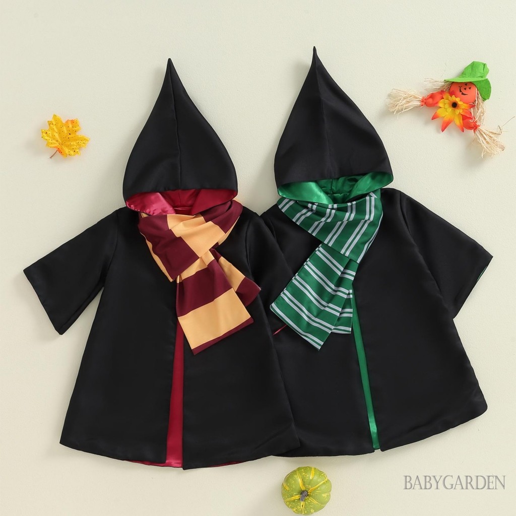【ส่งจากไทย】 adults/kid/baby Witch เครื่องแต่งกายแขนยาว Hood Wizard Cloak พร้อมผ้าพันคอคอสเพลย์เสื้อผ้าฮาโลวีน