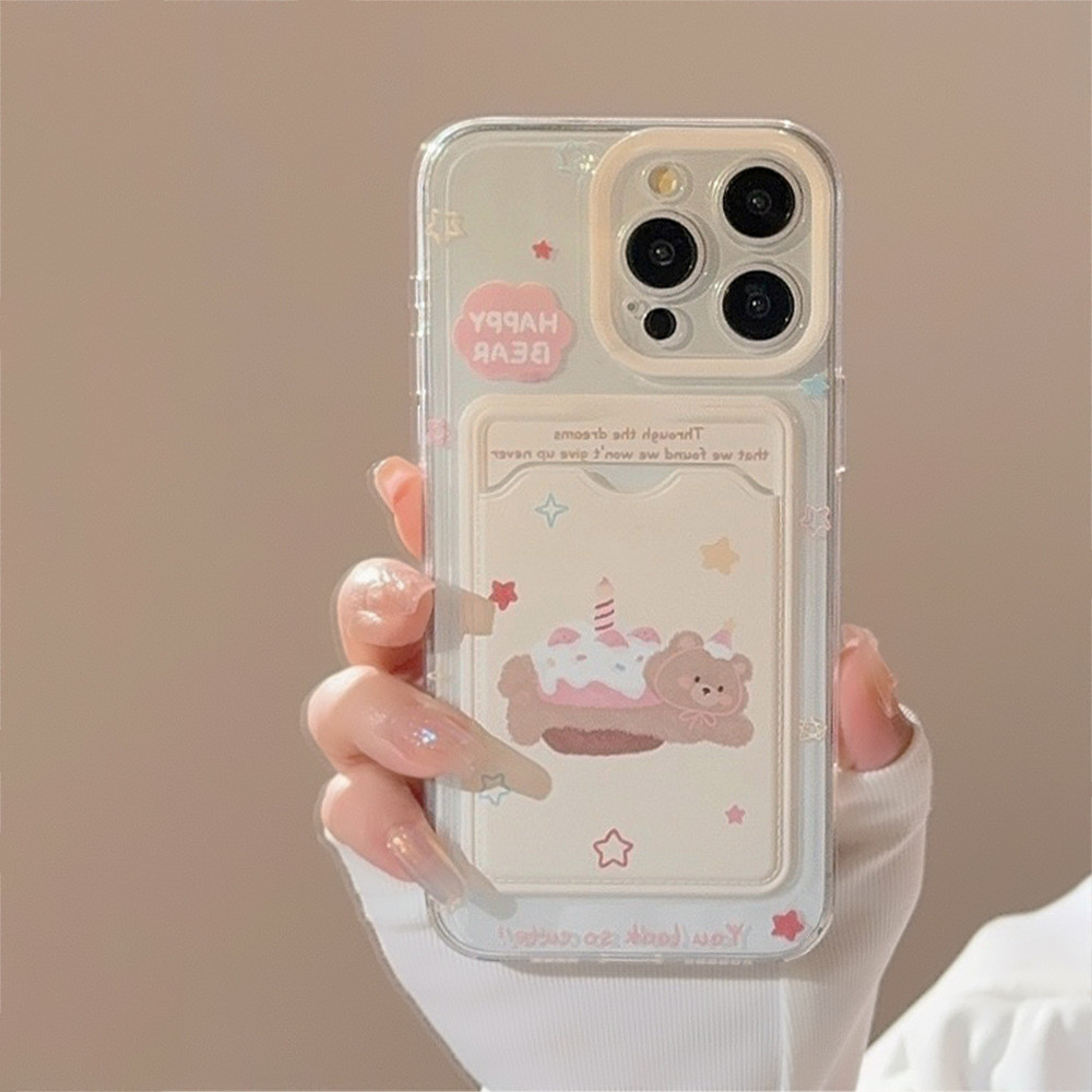 โปร่งใสการ์ดแพ็ควันเกิดหมีฤดูใบไม้ร่วงเคสโทรศัพท์tpuสําหรับapple iphone 11 12 13 14 15 pro max plus x xr xs max 7 8 plus se2020