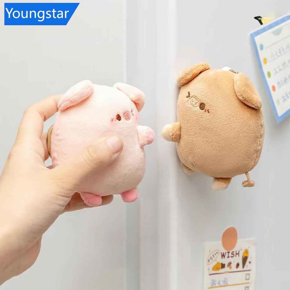 Ys คู่ Magneticed คู่หมูตุ๊กตาพวงกุญแจน่ารักสร้างสรรค์ Plush Kawaii กระเป๋าเป้สะพายหลังแม่เหล็กจี้ของเล่น D5U6