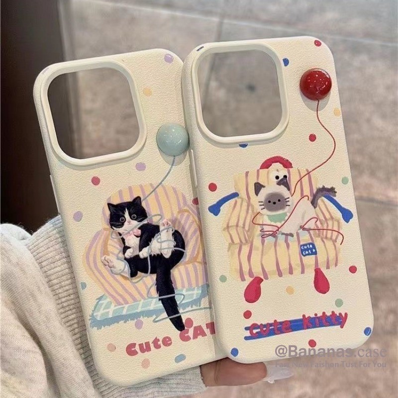 Iphone 15 14 13 12 11 Pro Max X Xr Xs Max เคสโทรศัพท์ 3D DIY แมวน่ารักหนังนุ่มฝาครอบโทรศัพท์