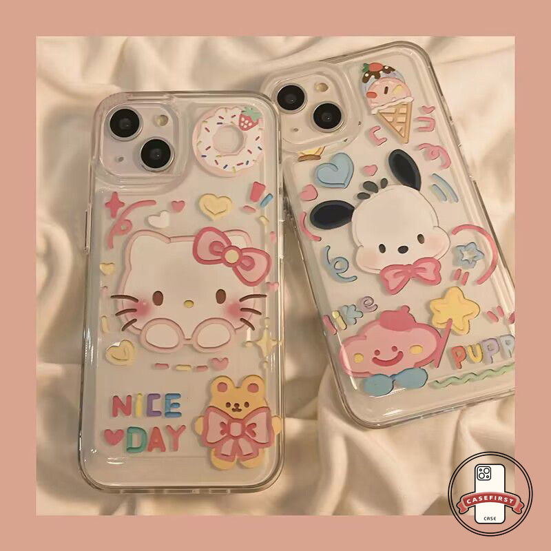 การ์ตูน Pochacco แมวคิตตี้เคสใสเข้ากันได้กับ iPhone 11 15 12 14 13 Pro Max XR X XS Max 8 14 6s 7 15 6 Plus SE 2020