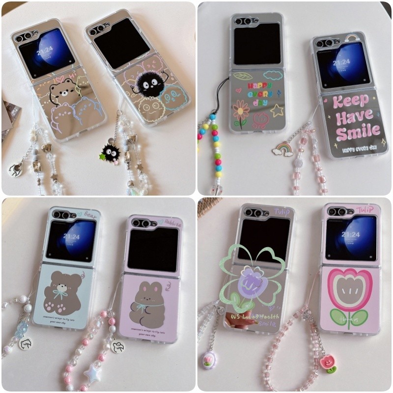 แฟชั่น Slim Mirror Flip Case Samsung Galaxy Z Flip 7 Z Flip 6 Z Flip 5 Z Flip 4 Casing Bracelet สายรัดข้อมือกันกระแทก Hard PC ฝาหลัง