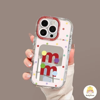 ลายจุดสีน่ารัก M เมล็ดช็อกโกแลต กระจกแต่งหน้า เคสIPhone 16 15 17 11 13 14 12 Pro Max XR XS X Max 8 15 14 Plus SE 2020
