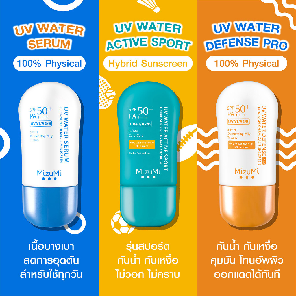 🔹 (หลอดใหญ่) Mizumi UV Water Serum SPF50+ PA++++ มิซึมิ ครีมกันแดดทาหน้า กันน้ำ กันเหงื่อ