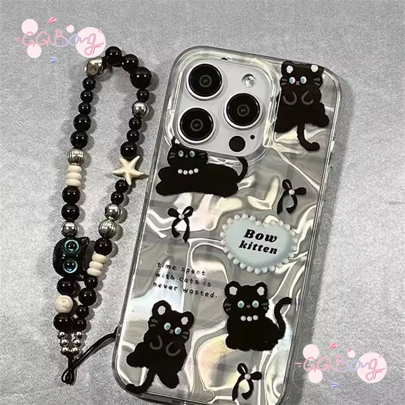 แฟชั่นโบว์สีดำลูกแมวหรู rippriluster เคสไอโฟ 11 13 15 12 14 Pro Max 7Plus XR 6s 6 15 14 8Plus X XS Max เคส