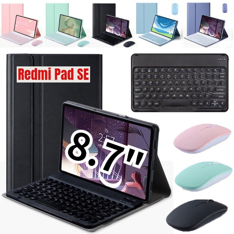 สําหรับ Xiaomi Redmi Pad SE 4G 8.7 นิ้ว 2024 Wirelss บลูทูธทัชแพดคีย์บอร์ด PU หนัง + เมาส์