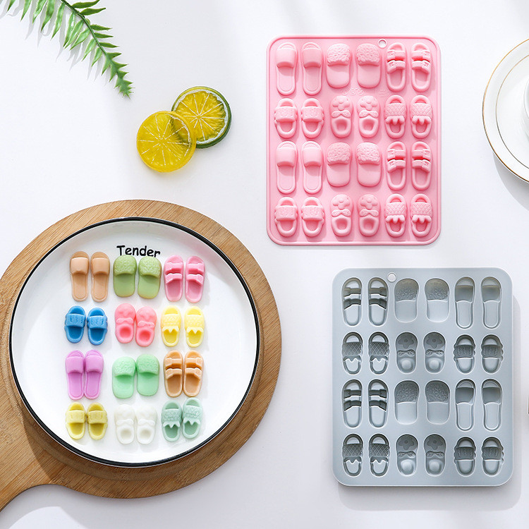 แม่พิมพ์ซิลิโคนรูปรองเท้าแตะ 24 ช่อง, ขวดขี้ผึ้งช็อคโกแลต แม่พิมพ์น้ําตาล, แม่พิมพ์ตกแต่งเค้ก, ตารางน้ําแข็ง ทําเอง แม่พิมพ์อบ