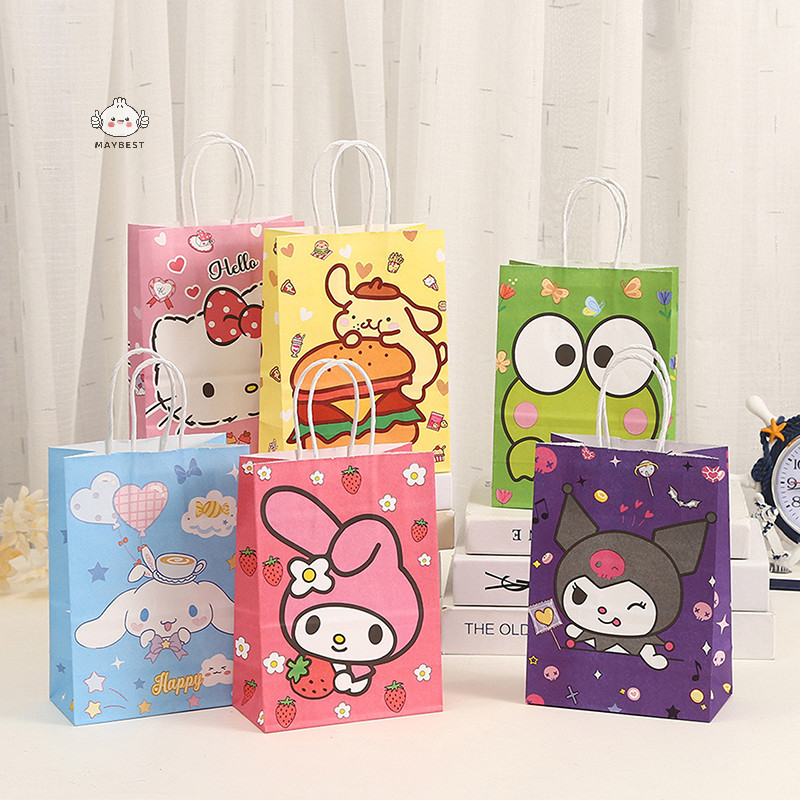 {maybest} การ์ตูน Sanrios Anime Kraft Paper Bag Candy Cookie Gift Bag Shopping Handbag Birthday Part