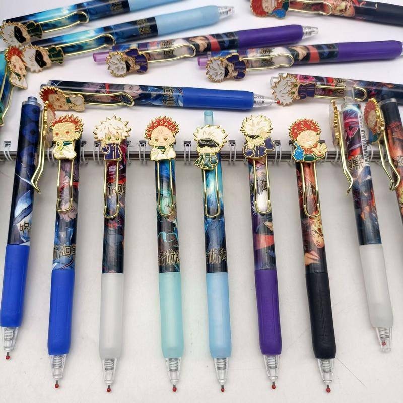 6 ชิ้น/ล็อตใหม่อะนิเมะ Jujutsu Kaisen ปากกาลูกลื่น Gojou Satoru Itadori Yuuji Ryoumen Sukuna จี้โลหะเจลปากกานักเรียนอุปกรณ์เครื่องเขียนของขวัญ